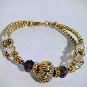 Elegant Gold and Purple Beaded Bracelet